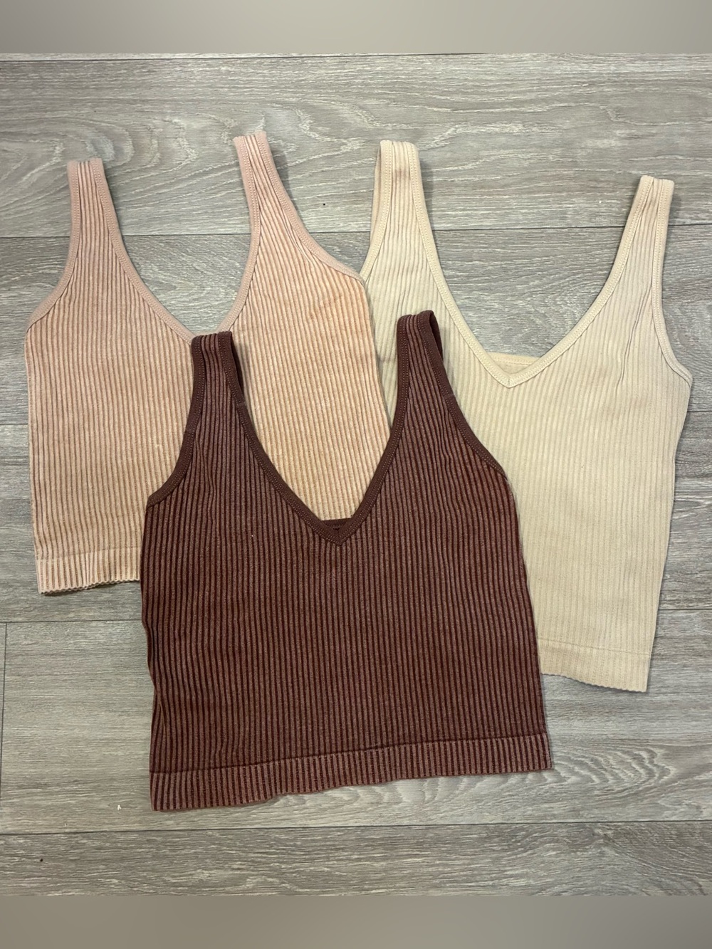Ribbed V-Neck Knit Tank Tops - Brown, Tan & Beige